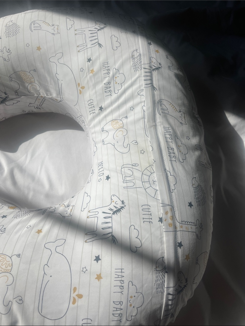 Boppy Nursing Pillow in White with Gray and Gold Animal Print - Picture 7 of 8